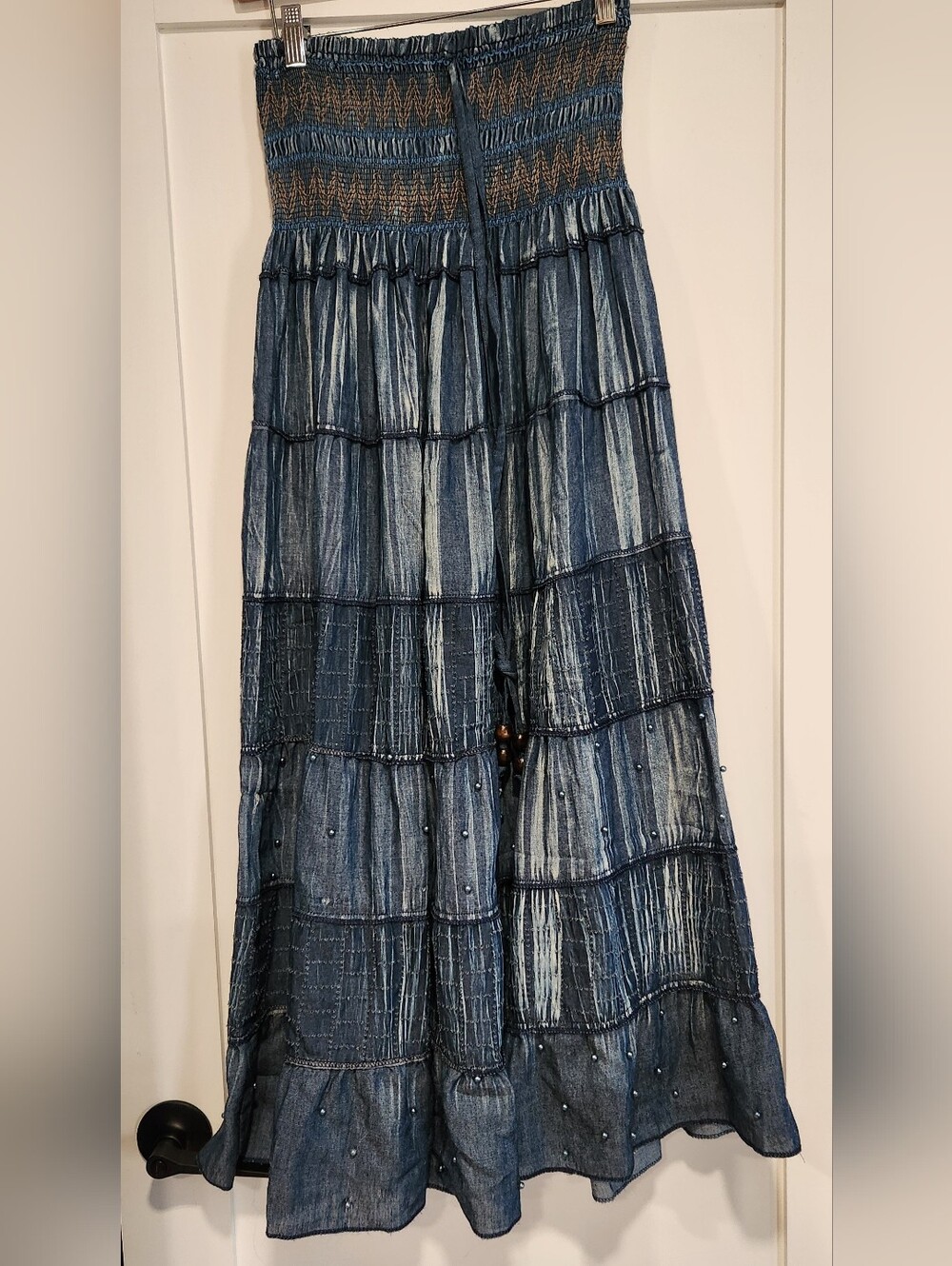 Blue Tiered Maxi Skirt with Smocked Waist